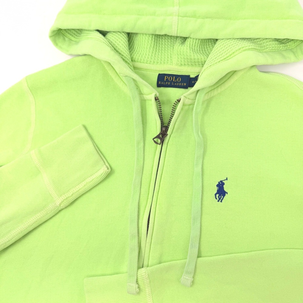 Polo Ralph Lauren Womens Small Neon Lime Green Full Zip Hoodie Sweatshirt